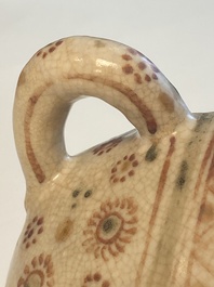 A rare Vietnamese polychrome painted stoneware elephant shaped jug, L&ecirc; dynasty, 16th C.