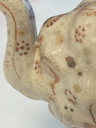 A rare Vietnamese polychrome painted stoneware elephant shaped jug, L&ecirc; dynasty, 16th C.