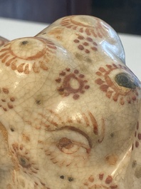 A rare Vietnamese polychrome painted stoneware elephant shaped jug, L&ecirc; dynasty, 16th C.