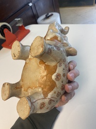 A rare Vietnamese polychrome painted stoneware elephant shaped jug, L&ecirc; dynasty, 16th C.