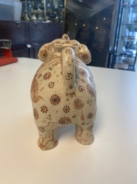 A rare Vietnamese polychrome painted stoneware elephant shaped jug, L&ecirc; dynasty, 16th C.