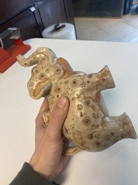A rare Vietnamese polychrome painted stoneware elephant shaped jug, L&ecirc; dynasty, 16th C.