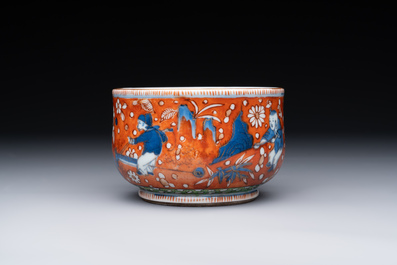 A Chinese English-decorated blue and white censer, Kangxi