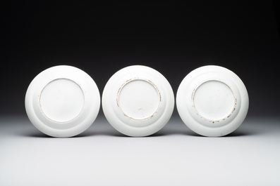Five Chinese Canton famille rose plates with narrative design, 19th C.