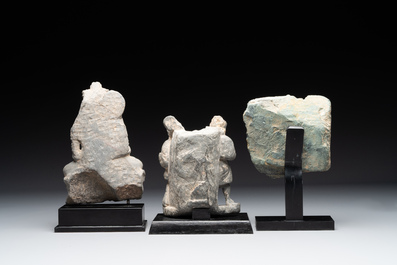 Four Gandhara grey schist fragments with Buddha and Bodhisattva, 1st/3rd C.
