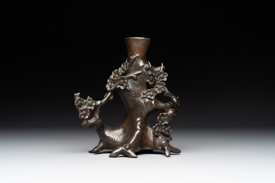 A Chinese bronze vase in the shape of a prunus, Ming