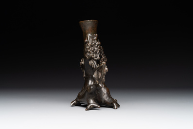 A Chinese bronze vase in the shape of a prunus, Ming
