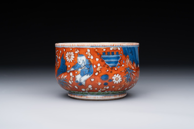 A Chinese English-decorated blue and white censer, Kangxi