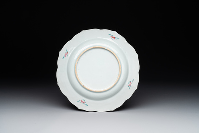 A Chinese famille rose 'roosters' plate, Yongzheng/Qianlong