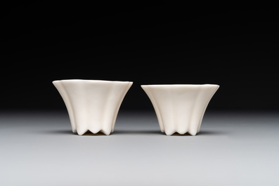 A pair of Chinese Dehua blanc de Chine flower-shaped cups, Kangxi