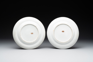 Five Chinese Canton famille rose plates with narrative design, 19th C.