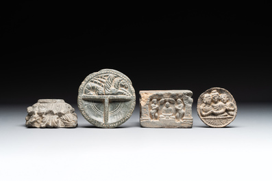 Six Gandhara grey schist fragments with divinities and floral design, 1/4th C.