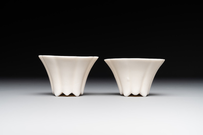 A pair of Chinese Dehua blanc de Chine flower-shaped cups, Kangxi
