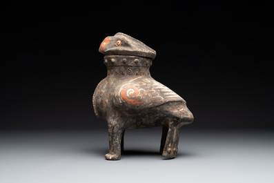 A Chinese painted terracotta owl-shaped 'zun' wine vessel, Han