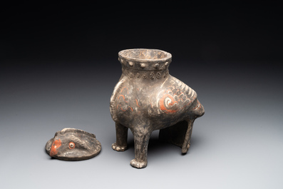 A Chinese painted terracotta owl-shaped 'zun' wine vessel, Han