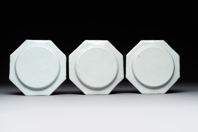 Six Chinese blue and white plates probably after a European silver model, Qianlong