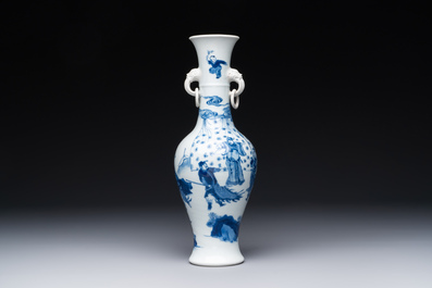 A fine Chinese blue and white vase with narrative design, Kangxi