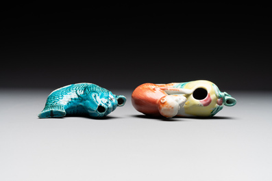 Two Chinese famille rose and turquoise-glazed water droppers, Kangxi/Qianlong