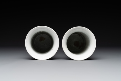 A Chinese blue and white garniture of five vases with lotus scrolls, 19th C.
