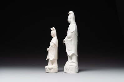 Two Chinese Dehua blanc de Chine figures of Guanyin, 18th C.
