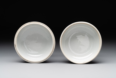 A varied collection of thirteen pieces Chinese famille rose and verte porcelain, 19th C.