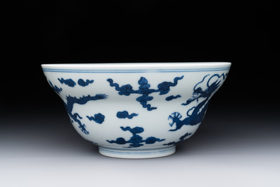 A Chinese blue and white 'dragon' bowl, Daoguang mark and of the period