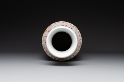 A Chinese famille rose rouleau vase with figurative design, Qianlong mark, Republic