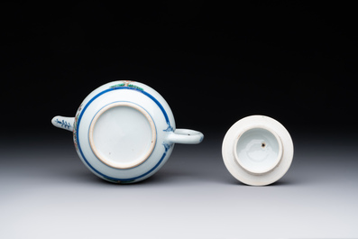 A Chinese famille verte teapot and a famille rose black-ground teapot, Kangxi/Yongzheng