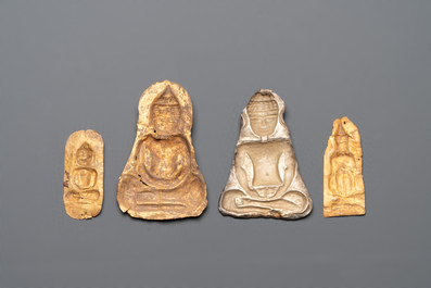 Four sheets of gold repouss&eacute; votive plaques of Buddha Sakyamuni, Burma, 12th C.