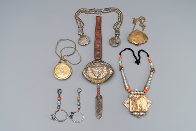 A varied collection of Himalayan accessories with turquoise ornaments, Tibet, 19th C.