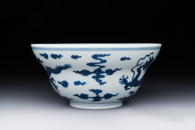 A Chinese blue and white 'dragon' bowl, Daoguang mark and of the period