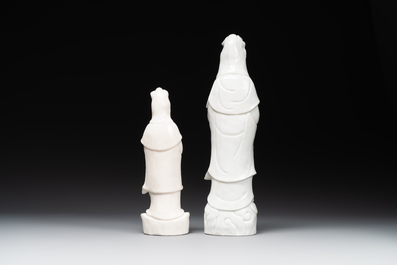 Two Chinese Dehua blanc de Chine figures of Guanyin, 18th C.