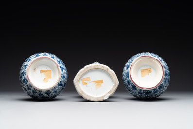 Three Chinese blue and white vases with floral design, Kangxi