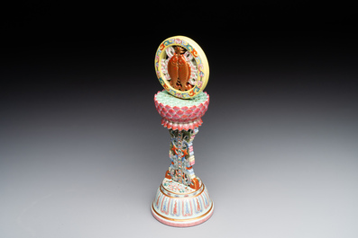 A rare Chinese famille rose Buddhist emblem altar ornament, Qianlong mark and of the period