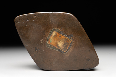 A Chinese reticulated lozenge-shaped double-walled bronze water dropper, 16th C.