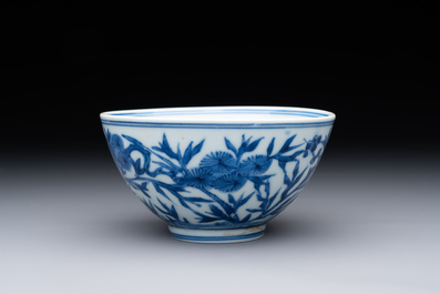 A Chinese blue and white 'Three friends of winter' bowl, Jiajing mark, Kangxi