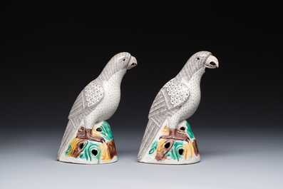 A pair of Chinese sancai parrots, Kangxi