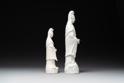 Two Chinese Dehua blanc de Chine figures of Guanyin, 18th C.