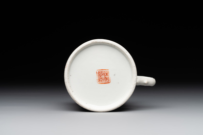 A varied collection of thirteen pieces Chinese famille rose and verte porcelain, 19th C.