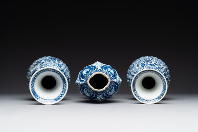 Three Chinese blue and white vases with floral design, Kangxi