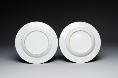 A pair of Chinese 'leaping pekinese' plates, possibly after a design by Cornelis Pronk, Qianlong, ca. 1740