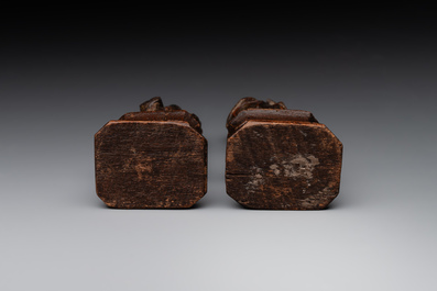 Two parcel-gilt and polychromed miniature oak sculptures of Saint John The Evangelist and Saint Catherine, 16th C.