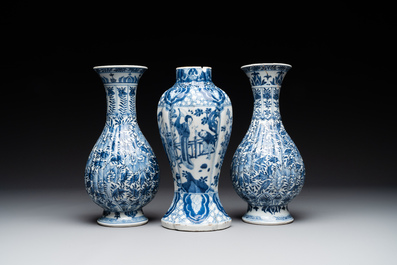 Three Chinese blue and white vases with floral design, Kangxi