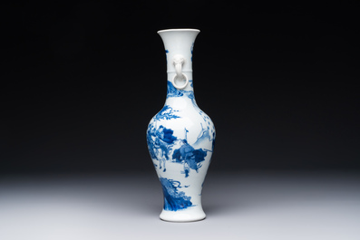 A fine Chinese blue and white vase with narrative design, Kangxi