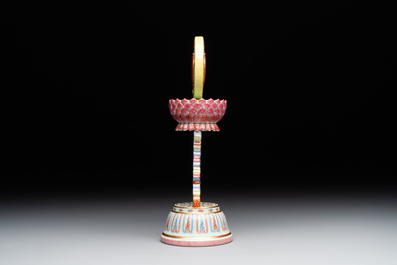 A rare Chinese famille rose Buddhist emblem altar ornament, Qianlong mark and of the period