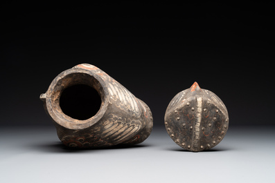 A Chinese painted terracotta owl-shaped 'zun' wine vessel, Han