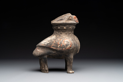 A Chinese painted terracotta owl-shaped 'zun' wine vessel, Han