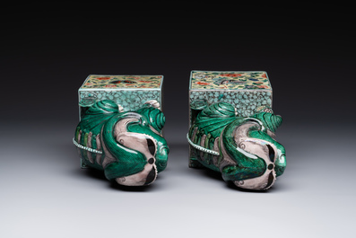 A pair of Chinese famille verte Buddhist lions, 19th C.