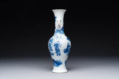 A fine Chinese blue and white vase with narrative design, Kangxi