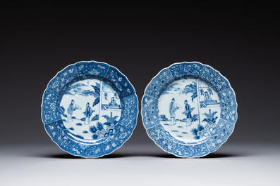 Four Chinese blue and white 'Xi Xiang Ji' plates, Qianlong